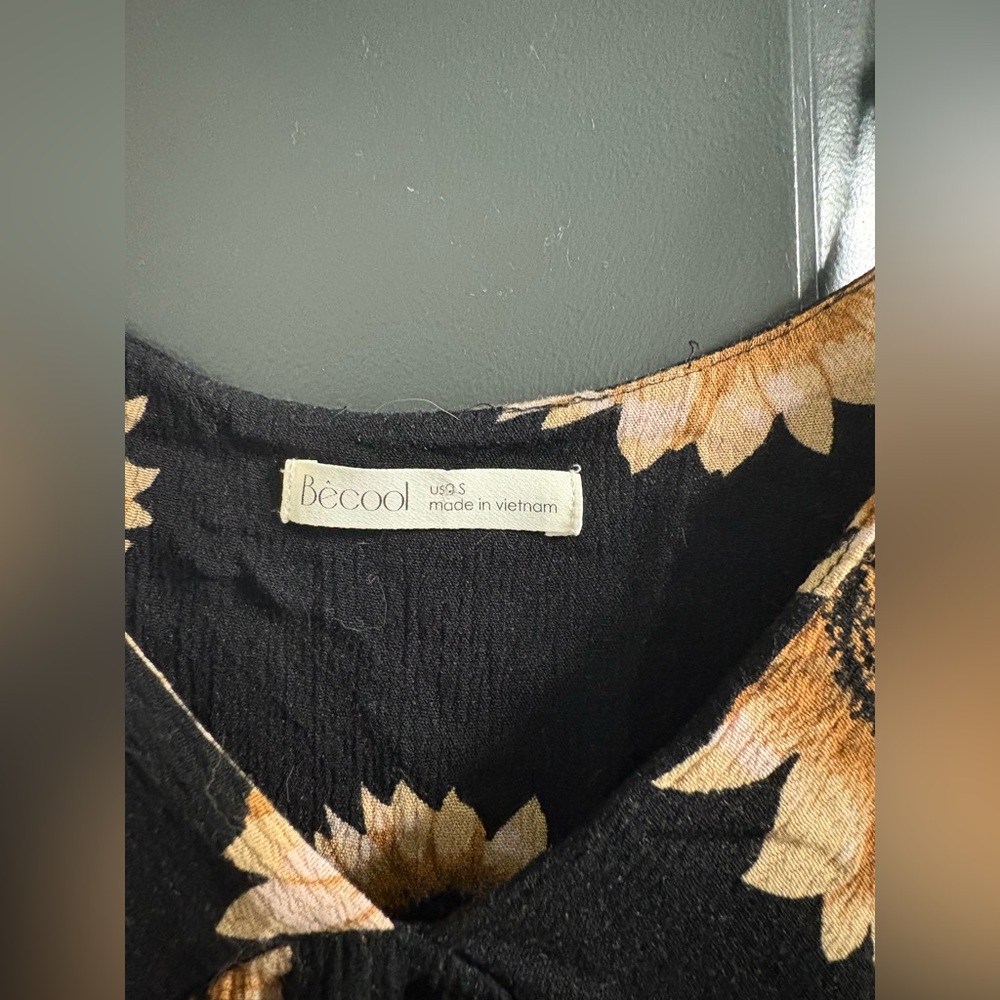 Sunflower Print Black Dress - Picture 2 of 5
